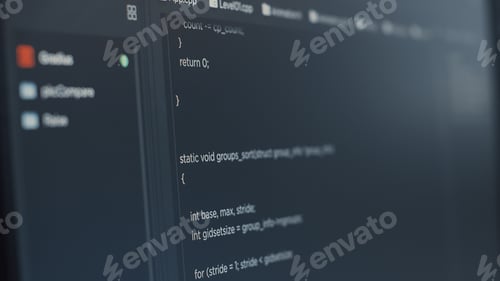 Preview: Closeup of computer screen of software developer typing programming language