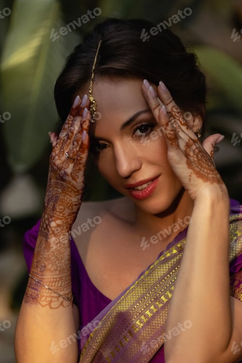Preview: Bride. Beautiful young caucasian woman in traditional indian clothing