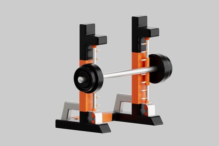 Preview: Weightlifting machine with silver weights and black and orange accents