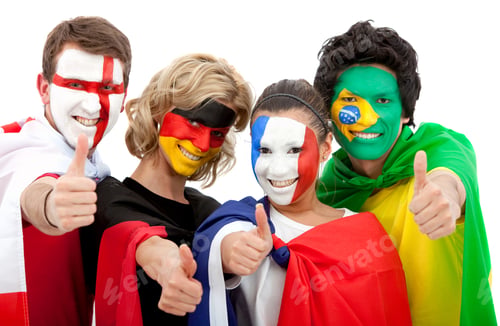 Preview: Small Group Of Happy International Football Fans Isolated Over White