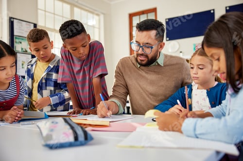 Preview: Teacher checking pupil notebooks