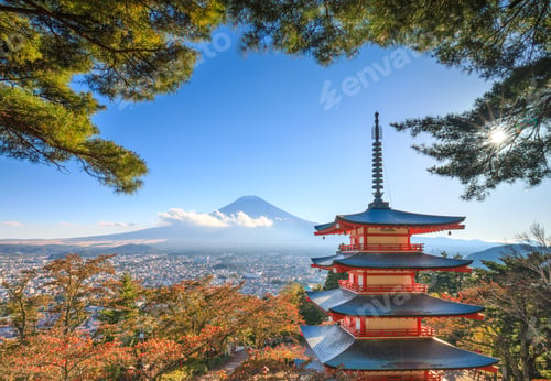 Preview: Mt. Fuji with Chureito Pagoda, Fujiyoshida, Japan