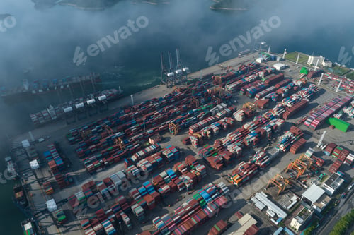 Preview: Shenzhen ,China - Circa 2022: Aerial view of container ship in Yantian port in Shenzhen city, China