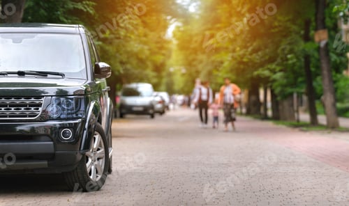 Preview: Close up of a car parked illegally against traffic rules on pedestrian city street side