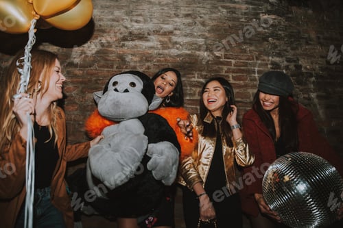 Preview: Group of girls celebrating and having fun the club. Concept about women night out