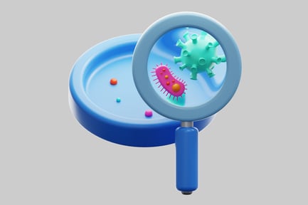 Vista previa: Vista ampliada de microorganismos esféricos en una placa circular