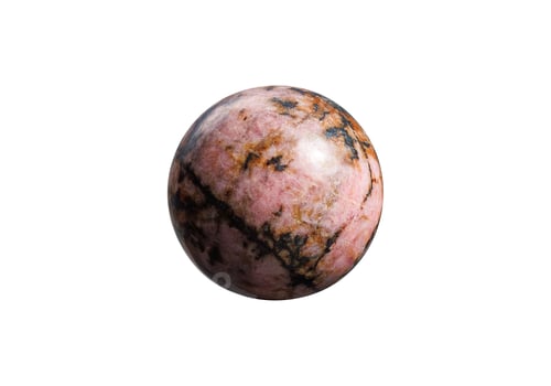 Preview: Pink Rhodochrosite Sphere Mineral Gemstone on White Background