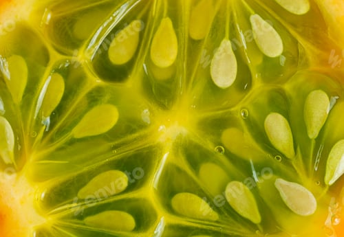 Preview: Macro shot of kiwano fruit seeds.
