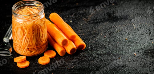 Preview: A glass jar with canned carrots.