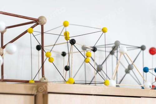 Preview: Chemistry room. Mockups of molecules stand on the cabinet