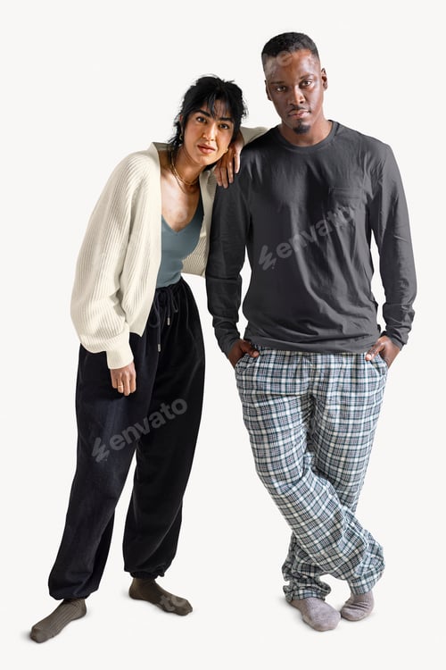 Preview: Diverse couple in monotone sleepwear