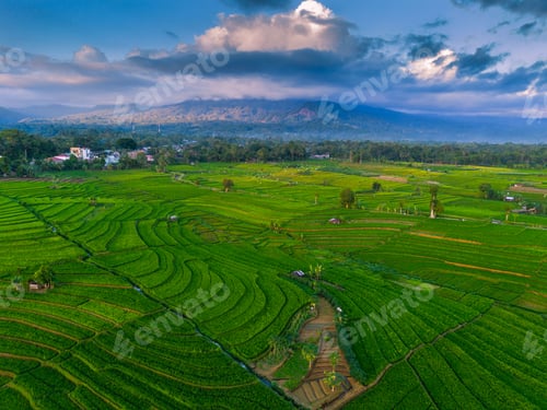 Preview: Wonderful sunrise scenery indonesia nature mountain valley forest with bright sky