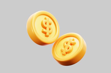 Preview: Two glossy yellow spheroids with dollar signs
