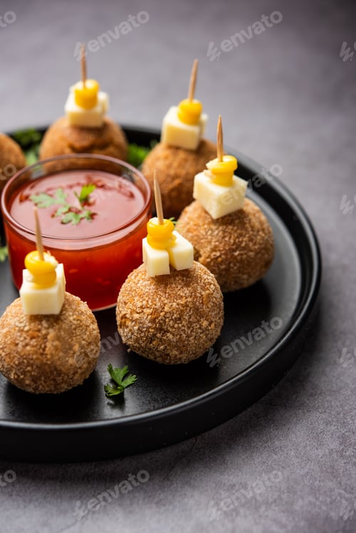 Preview: Corn Cheese balls with dip - popular party snack from India