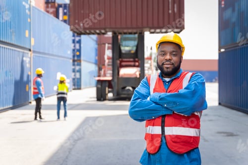 Preview: male engineers in a container shipping company Consulting