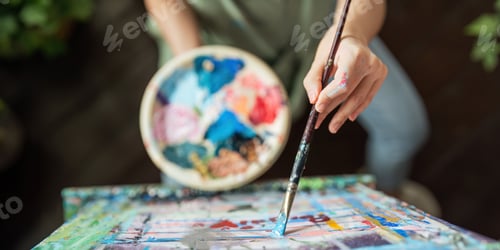 Preview: hand of artist with brush painting picture art, creativity, artistic and artwork, painting