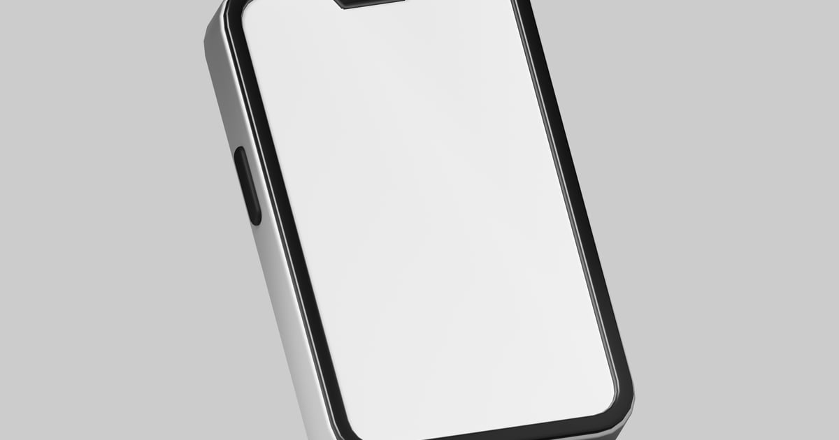 White and black smartphone with a rectangular shape and rounded corners ...