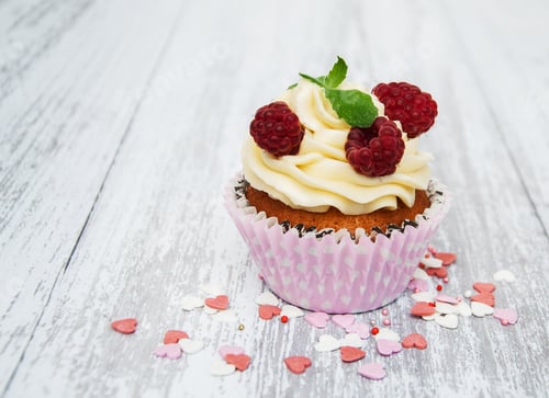 Preview: Raspberry Cupcake with Sprinkles on Weathered Wooden Surface