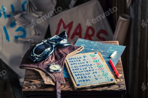Preview: Homemade kites with space missions names and checklist and marker