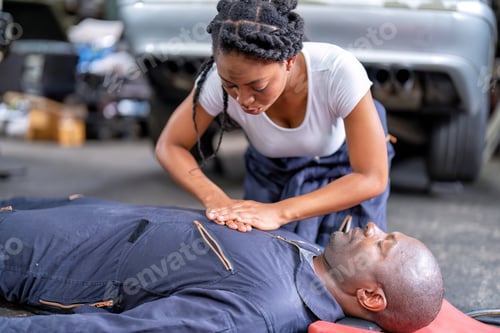 Preview: Mechanical guy at car repair shop got accident lay on the floor