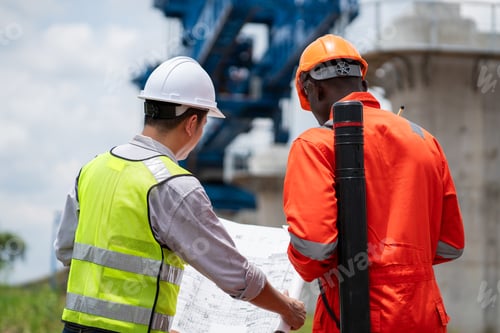 Preview: The survey team is operating a theodolite while referencing road construction plans.