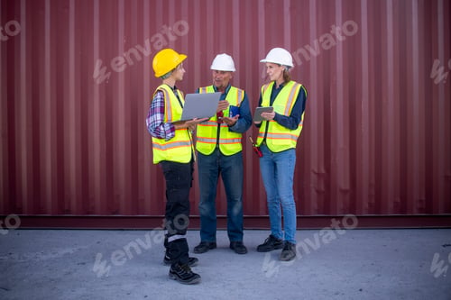 Preview: Engineer or dockworker working in the construction container dock yard checking and inspection conta