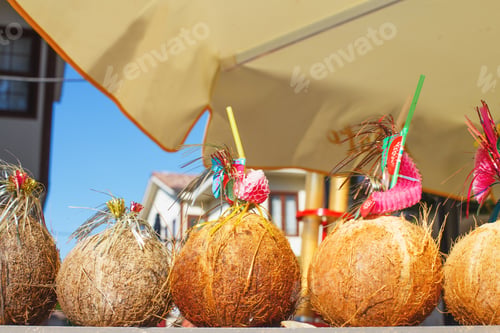 Preview: a Tropical coconut cocktails on the coast.