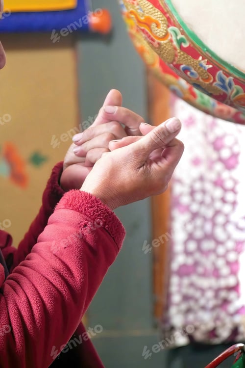 Preview: Shot of the priest performing annual ritual for long life in private home, Trongsa, Bhutan