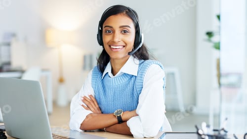 Preview: Portrait of a call center agent using a headset while consulting for customer service and sales sup