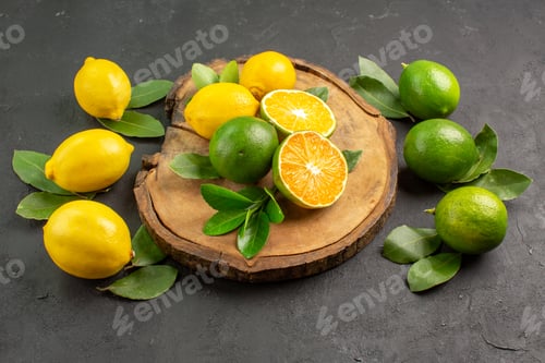Preview: front view fresh lemons on dark background fruit lime sour citrus