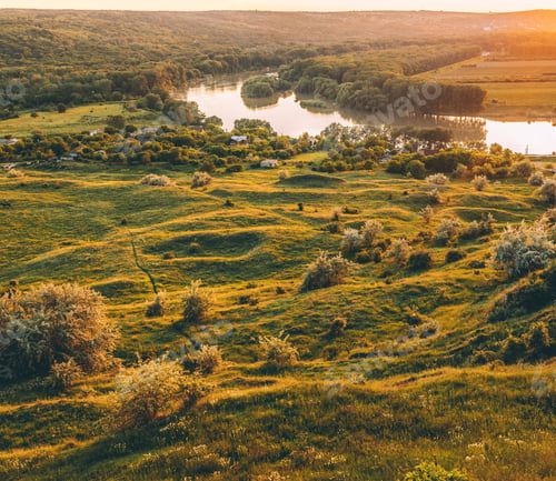 Preview: Summer scenery with river and field