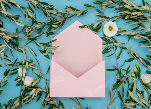 Preview: Pink envelope with roses and olive branch