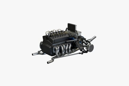 Preview: Automotive engine with pipes, valves, and intake manifold