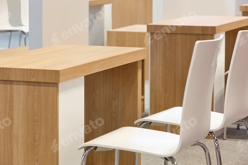 Preview: White chairs and table indoor set. Contemporary comfortable wooden furniture