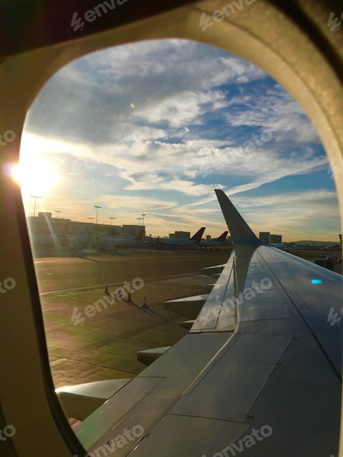 Preview: View before the plane takes off at dawn