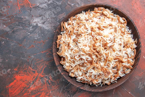 Preview: top view cooked rice with dough slices on dark background dish meal dark food