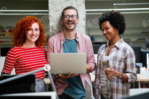 Preview: Young startup business people having fun, working and chatting at workplace office