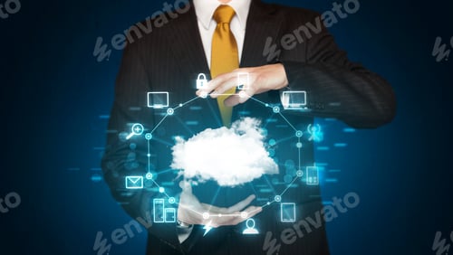 Preview: Businessman Holding Digital Icons, Cloud Computing Concept