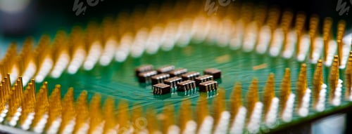 Preview: Close up of microchips and pins on Main CPU PC processor circuit