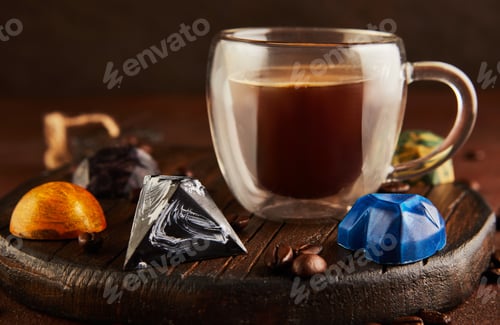 Preview: Chocolates in the form of precious stones with a cup of espresso coffee. Gift for St. Valentine