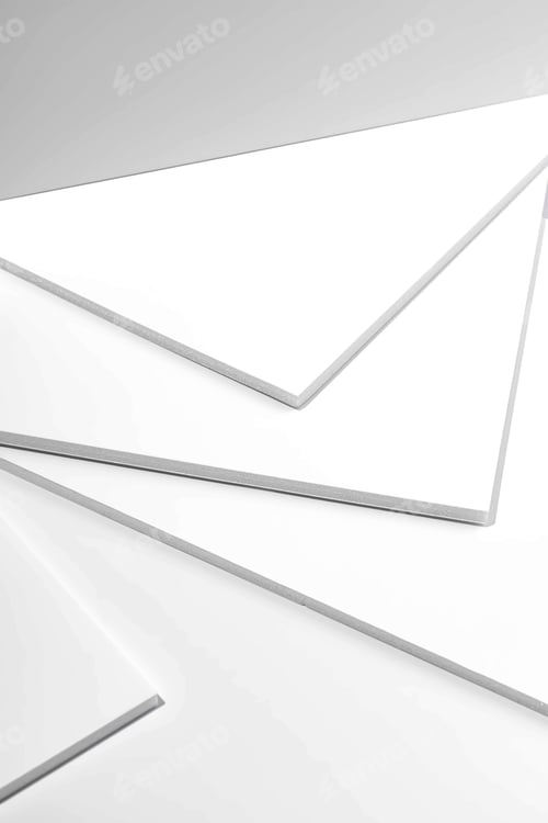 Preview: Blank white geometric shape podium platform on paper cut abstract geometric shape background. mockup