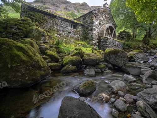 Preview: Watermill Lake district with a stream in the foreground