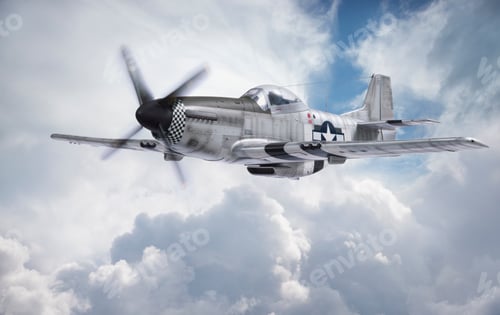 Preview: World War II P-51 Fighter in Clouds