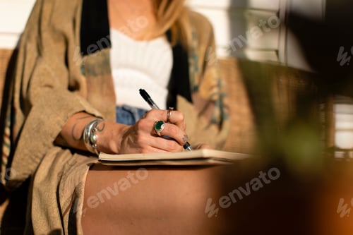 Preview: Relaxed woman writing in her journal