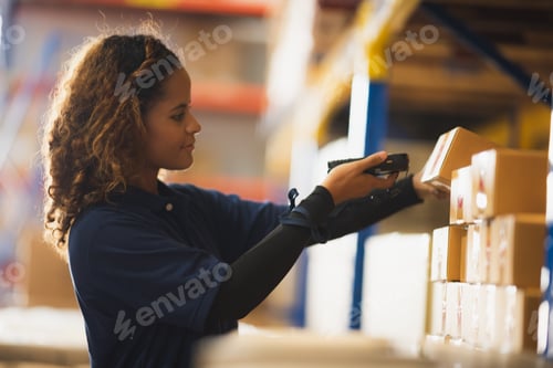 Preview: Portrait of African American worker in warehouse, International export business concept