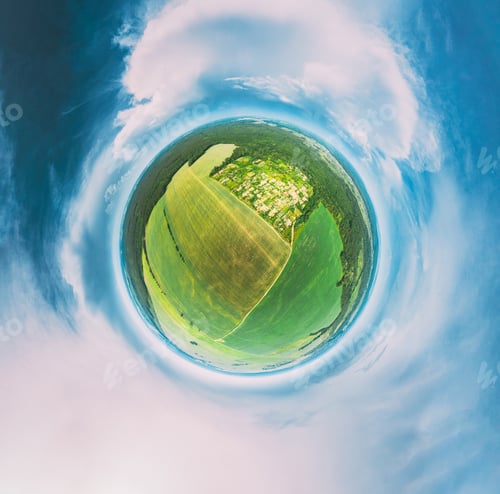 Preview: Aerial View Countryside Rural Landscape With Small Village, Gard