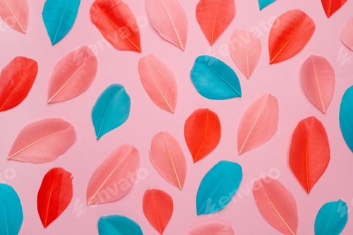 Preview: Pastel Feathers on Pink Background Abstract Concept