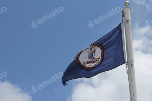 Preview: Virginia State flag. The official Seal against blue background of the Commonwealth of Virginia. USA