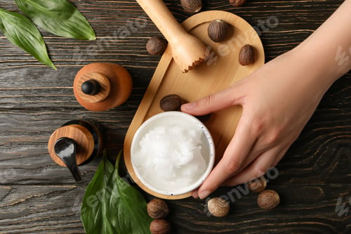 Preview: Concept of skin care cosmetics, Shea butter, top view