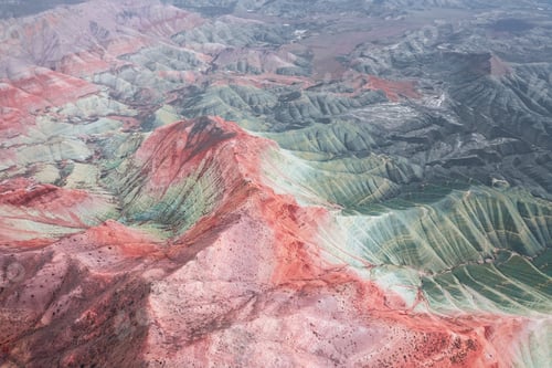 Preview: Aerial view of dried alluvial lake and mountain